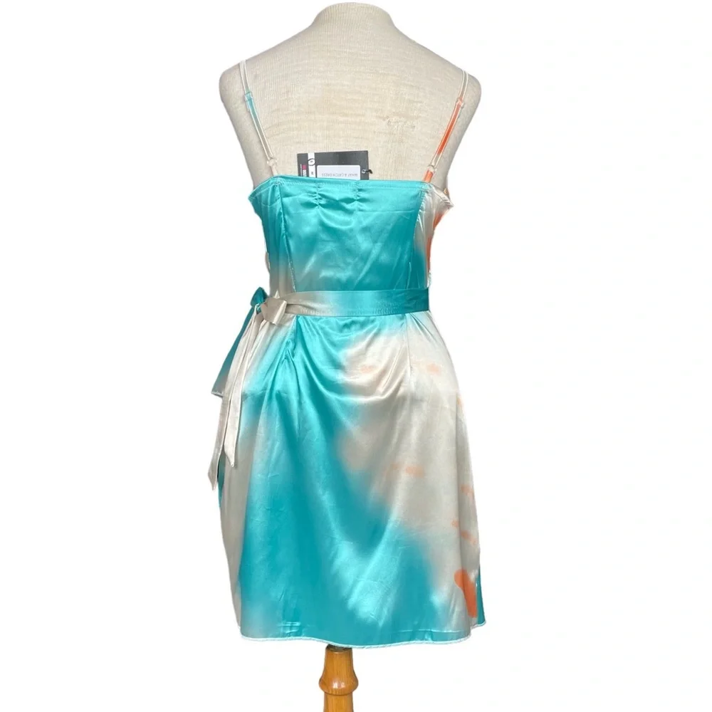 Onëleven NWT Water Color Wrap Mini Dress in Cream/Turquoise/Orange Size Small